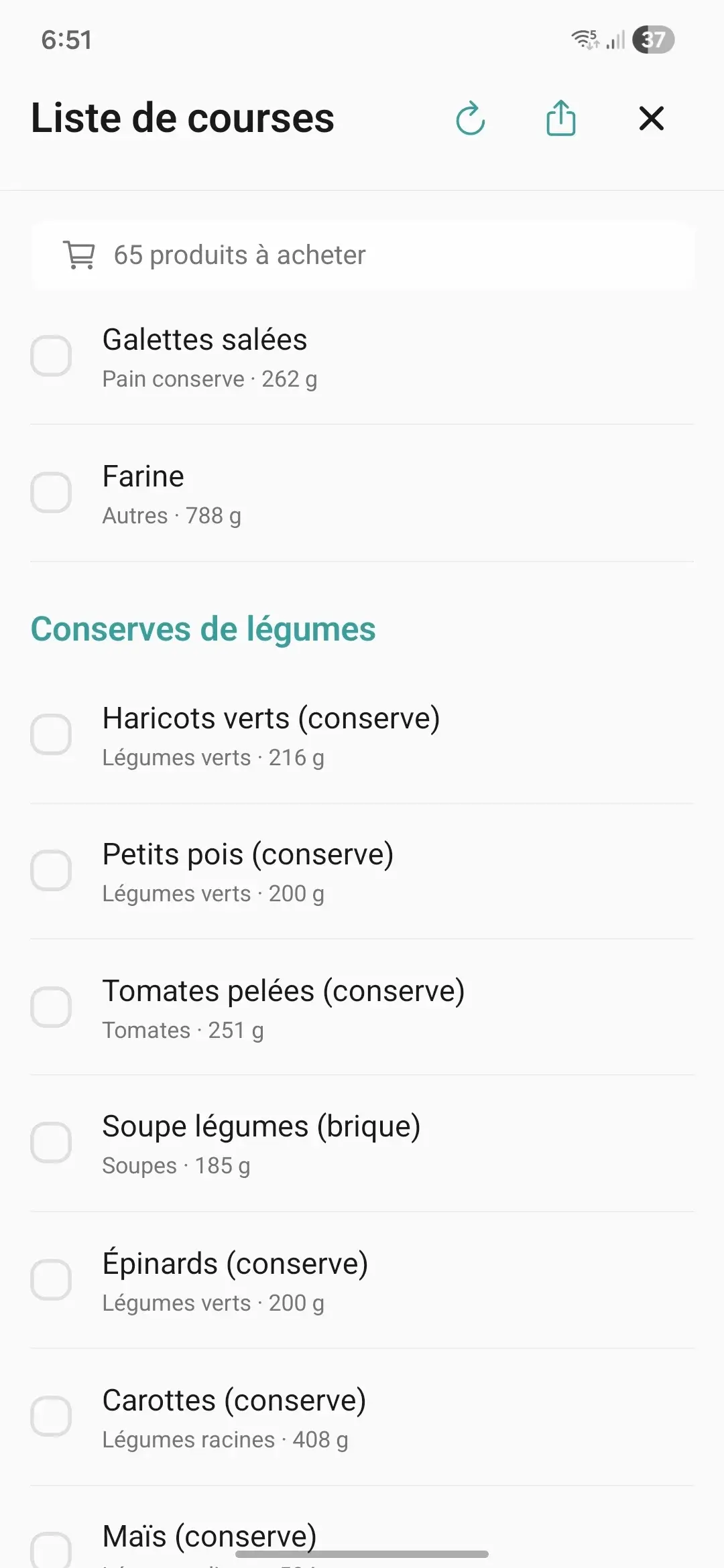 Liste de courses auto-générée Resilyo